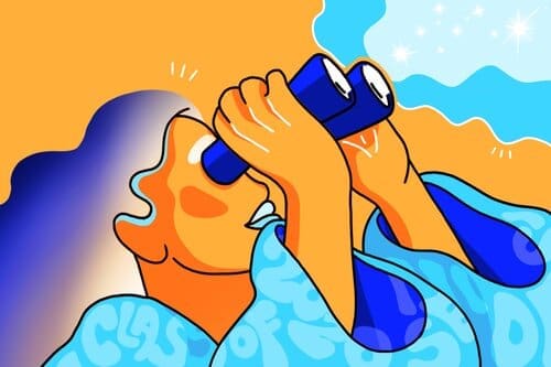 Woman looking through binoculars